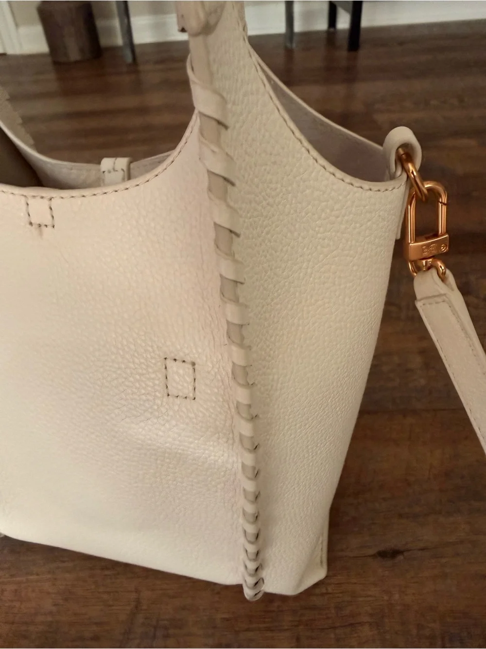 Sam Edelman Cream Leather Tote with Gold Logo Accent